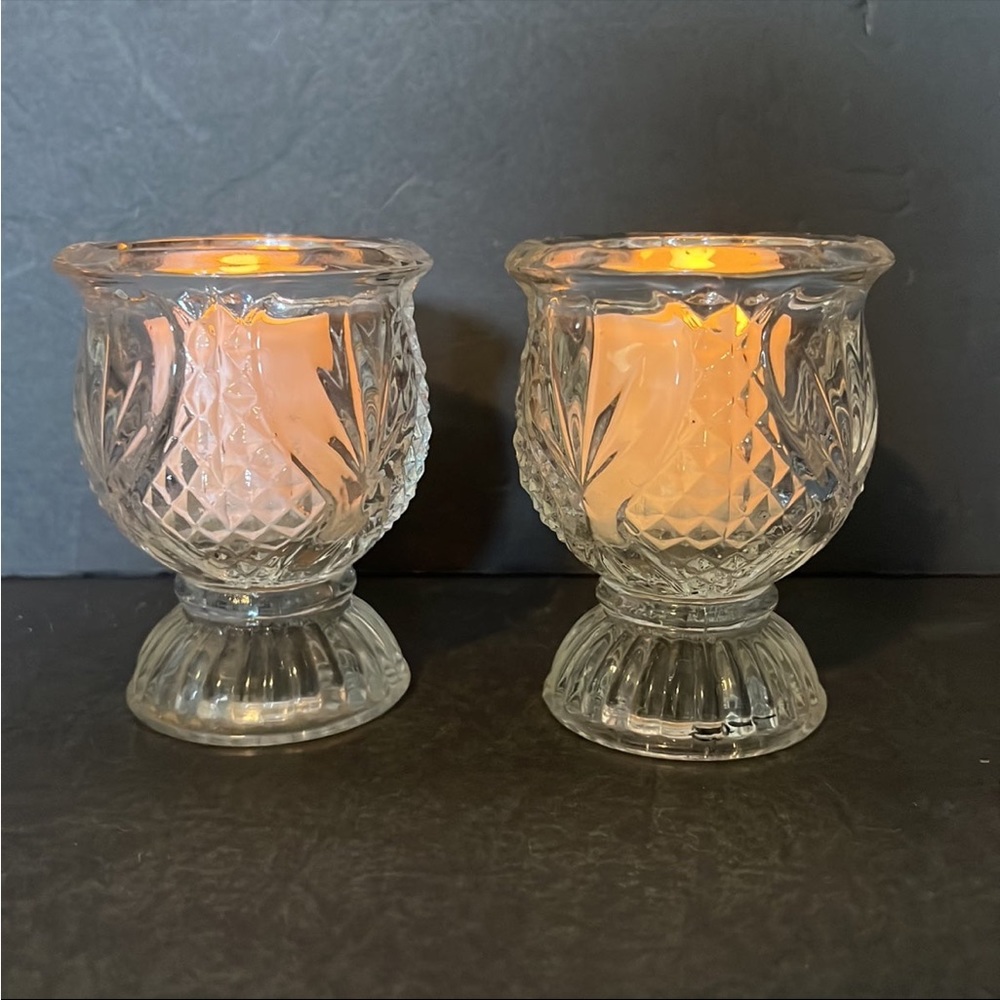 Set of 2 Tulip Clearfire Candleholder Made by Fostoria for Avon, 1980s Vintage